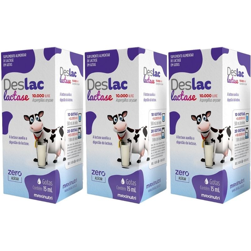 KIT 3X Deslac Lactase 10000 FCC - Gotas 15ml - Maxinutri