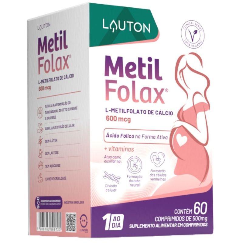 Metilfolax Ácido Fólico Ativo - 60 Comprimidos - Lauton