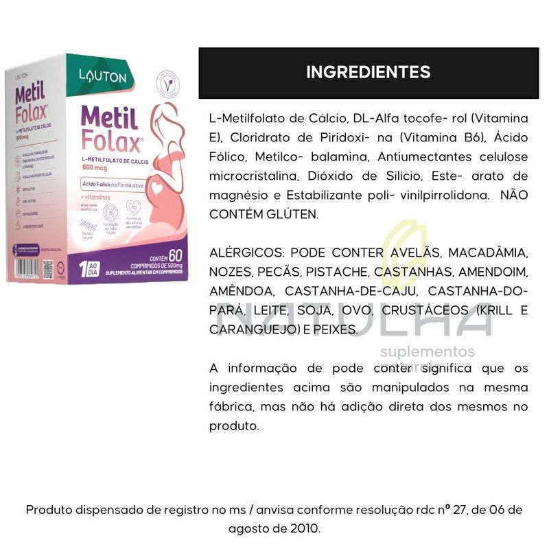 Metilfolax Ácido Fólico Ativo - 60 Comprimidos - Lauton