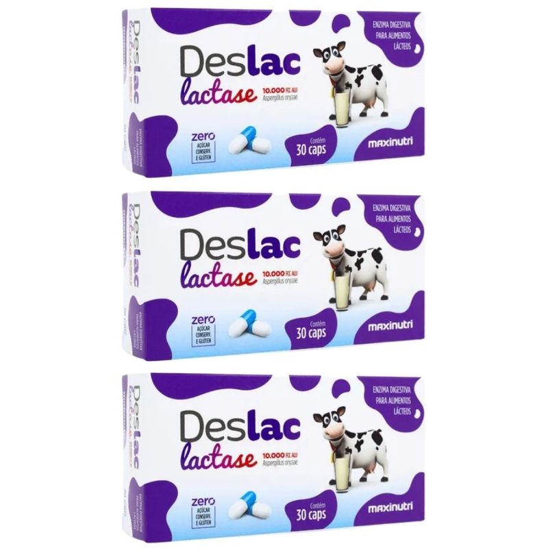 KIT 3X Deslac Lactase 10000 FCC - 30 Cápsulas - Maxinutri