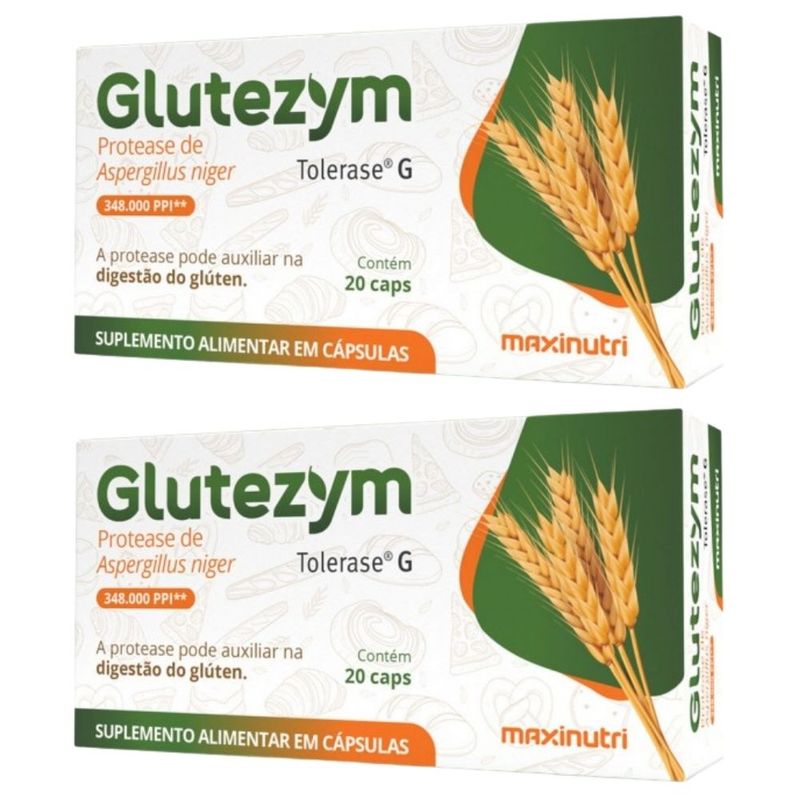 KIT 2X Glutezym 348000 Protease - 20 Cápsulas - Maxinutri