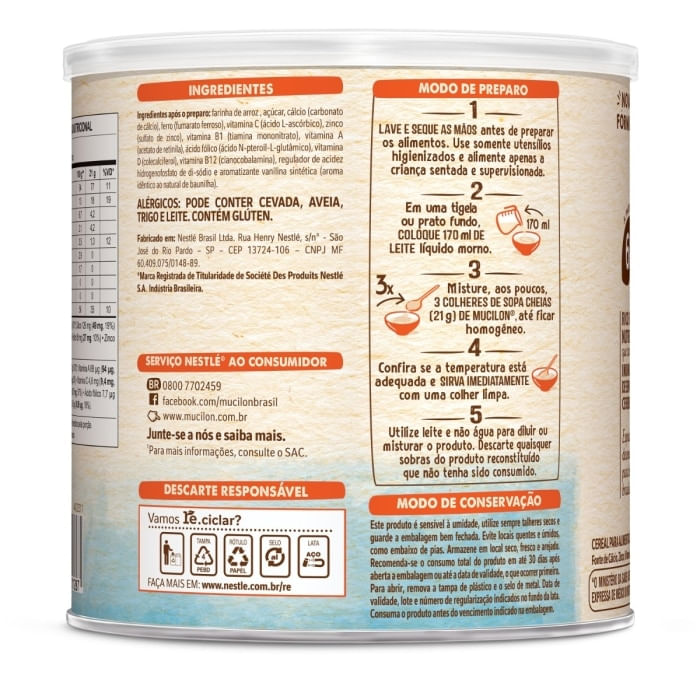 Mucilon - Cereal Infantil Sabor Arroz - 400g