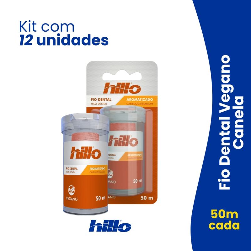 Kit 12 Fios Dentais Canela Vegano 50 Metros - Hillo - Econômico Natural e Sustentável