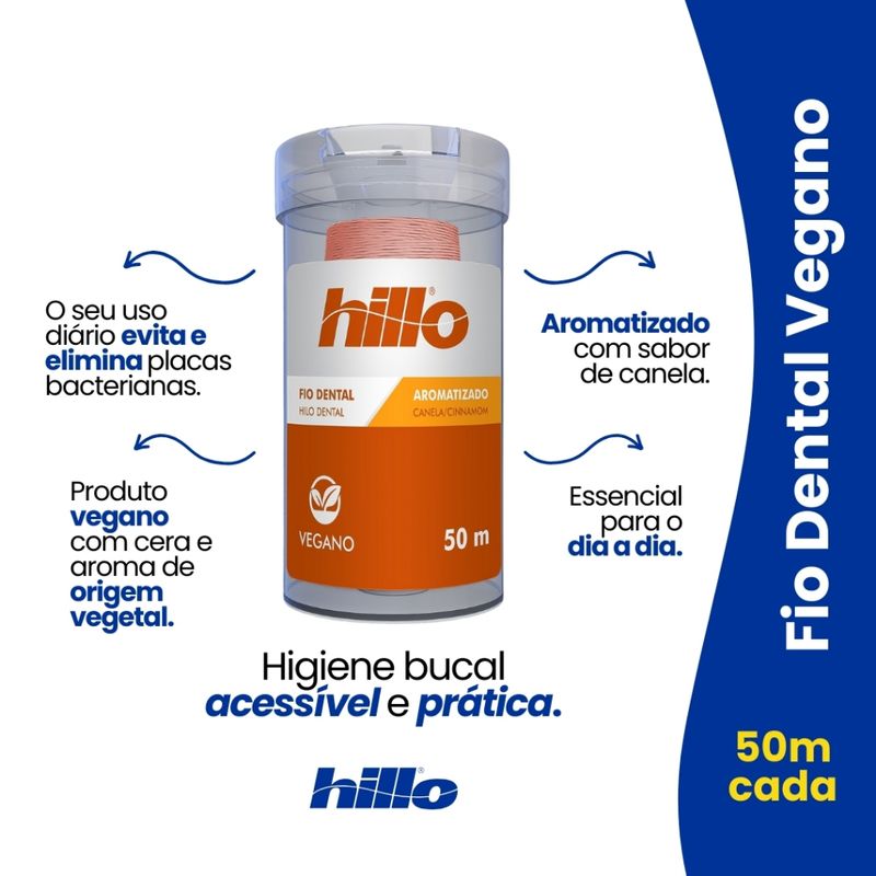 Kit 12 Fios Dentais Canela Vegano 50 Metros - Hillo - Econômico Natural e Sustentável
