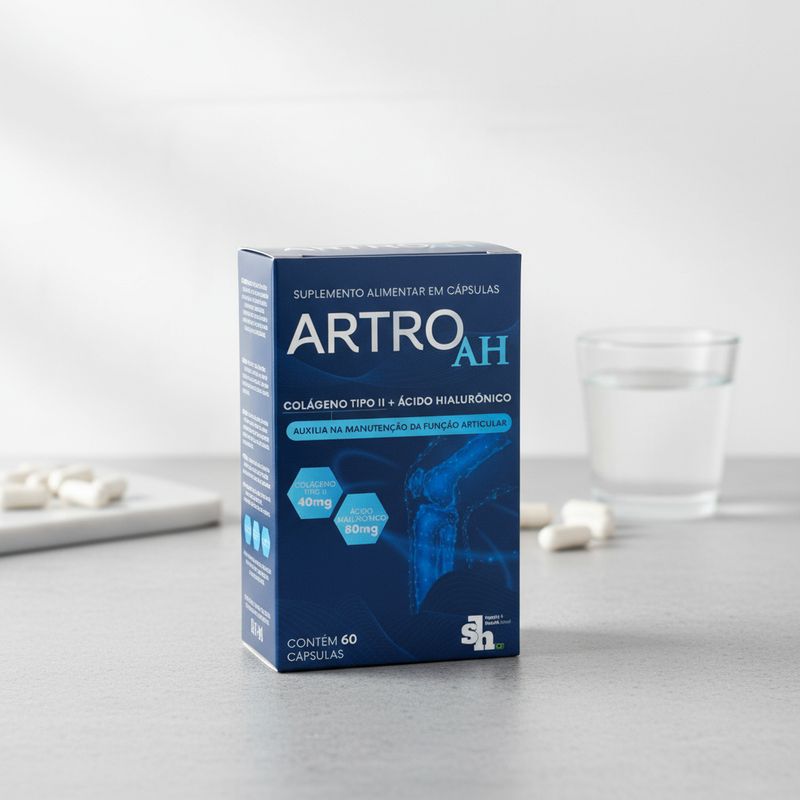 Artro AH Colágeno Tipo II + Ácido Hialurônico - 60 Cápsulas - Sem Sabor