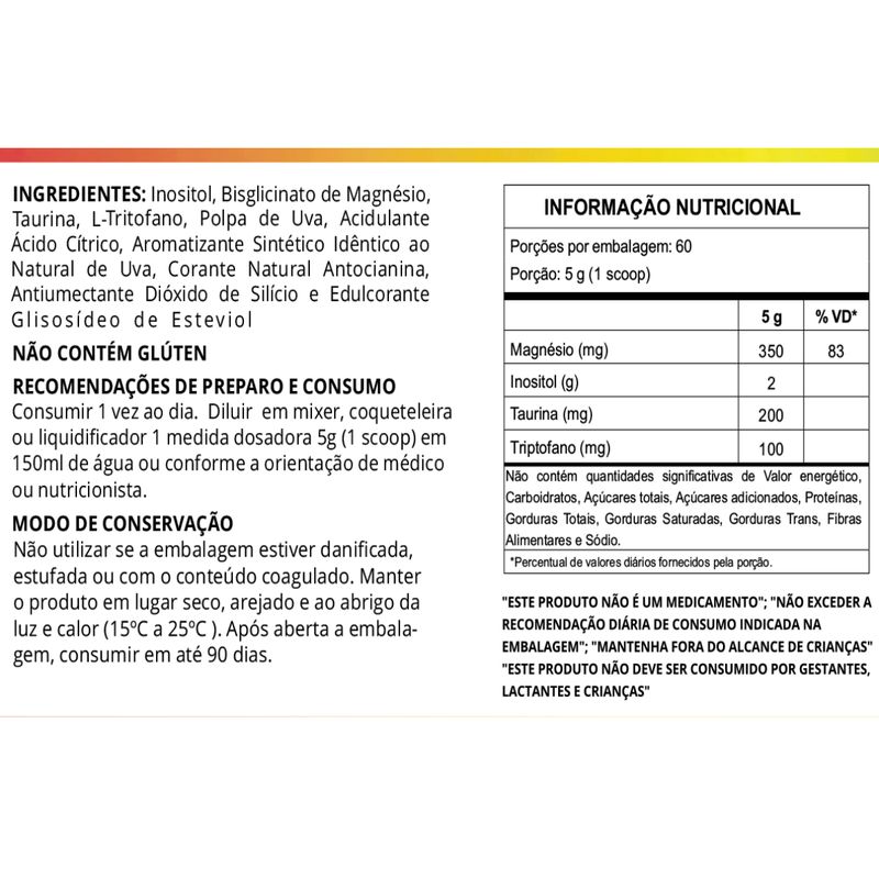 Magnesio com Inositol 300g Sabor Uva WVegan