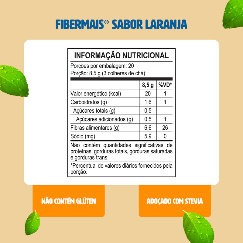 FiberMais - Laranja - Suplemento Alimentar de Fibras - 170g