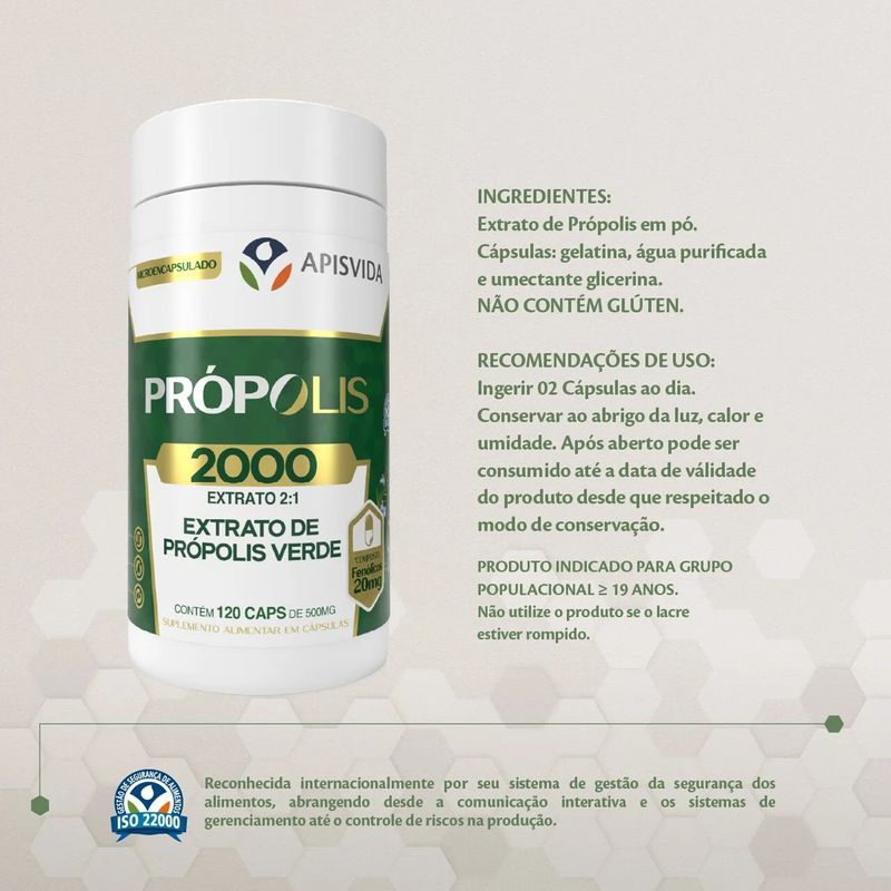 Apisvida - Própolis Verde - Suplemento em Cápsulas 500mg - 3x 120 Cápsulas