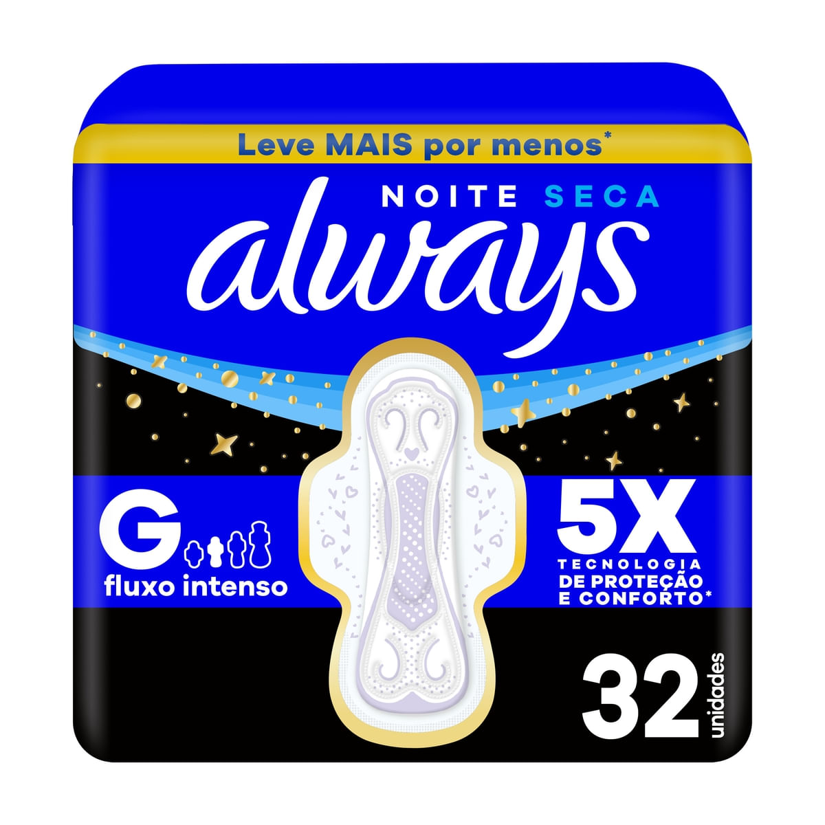 Absorvente Always Noite Seca com Abas Fluxo Intenso 32 Unidades