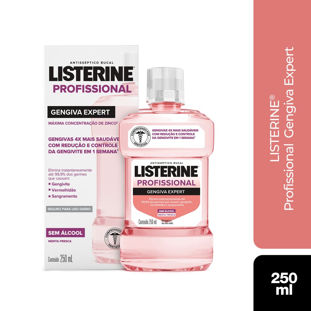 Antisséptico Bucal Listerine Profissional Gengiva Expert Zero Álcool Sabor Menta Fresca 250ml