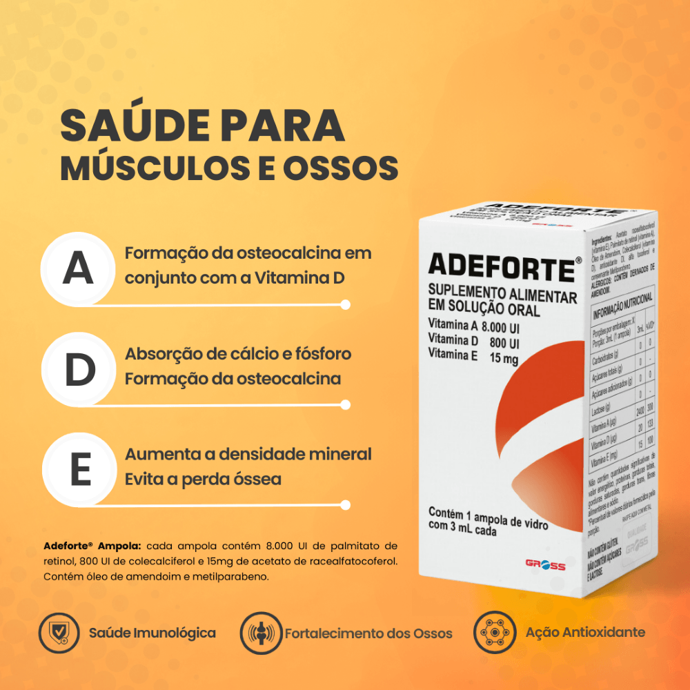Adeforte 10000UI + 800UI + 15mg Solução Oral 1 Ampola 3ml - Pague Menos