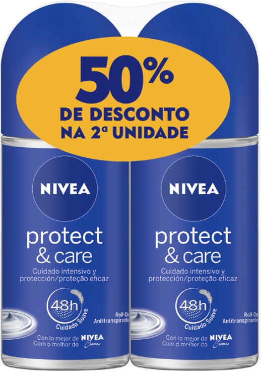 Kit Com 02 Desodorantes Nivea Protect & Care Rollon 50ml Com 50% De  Desconto Na 2ª Unidade