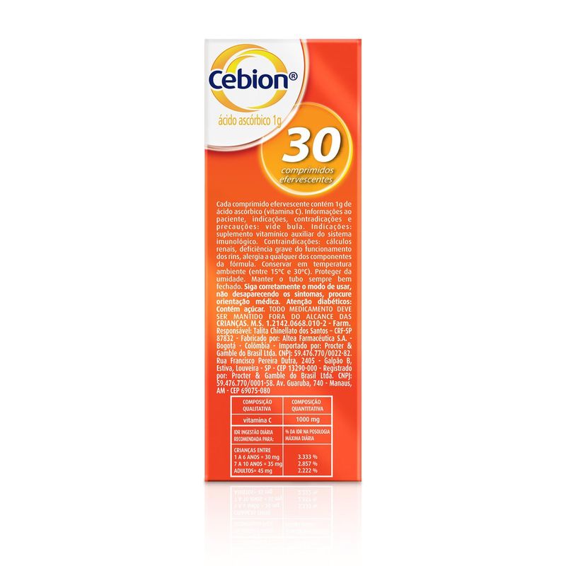 Cebion Vitamina C Comprimidos Efervescentes Sabor Laranja Com 30 Comprimidos Pague Menos