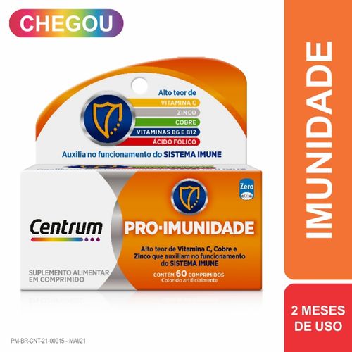 Centrum Pro Imunidade Multivitamínico com Vitaminas C e Zinco, 60 cápsulas.