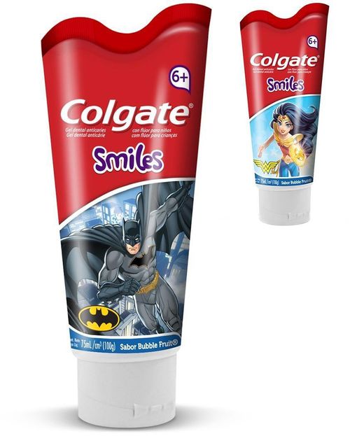 Creme Dental Infantil Colgate Smiles Batman / Mulher Maravilha Sabor Bubble Fruit 100g