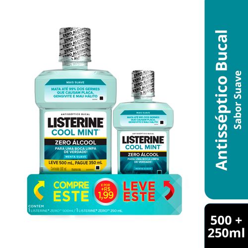 Enxaguante Bucal Listerine Coolmint Zero 500ml Com 50% De Desconto Enxaguante Bucal Listerine Cool Mint 250ml