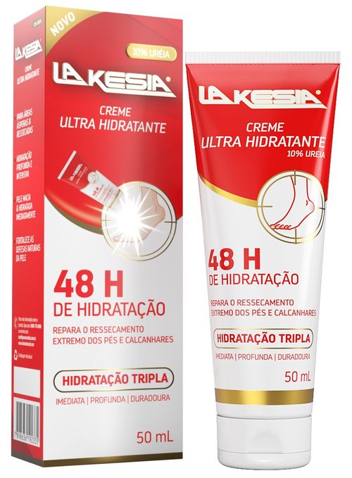 Lakesia Creme Ultra Hidratante 10% Ureia, Hidratação Imediata, Profunda E Duradoura, 50ml