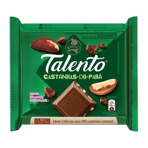 Chocolate Talento Garoto Castanhas Do Pará 85g