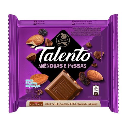 Chocolate Talento Garoto Amendoas E Passas 85g