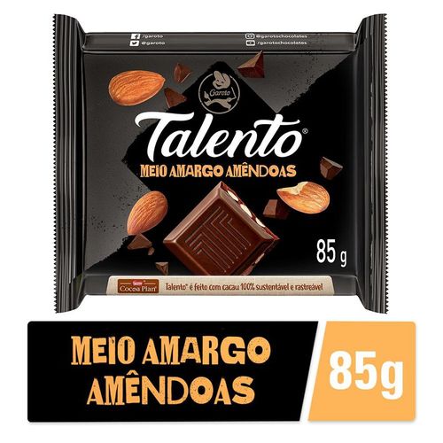 Chocolate Talento Garoto Meio Amargo Amendoas 85g