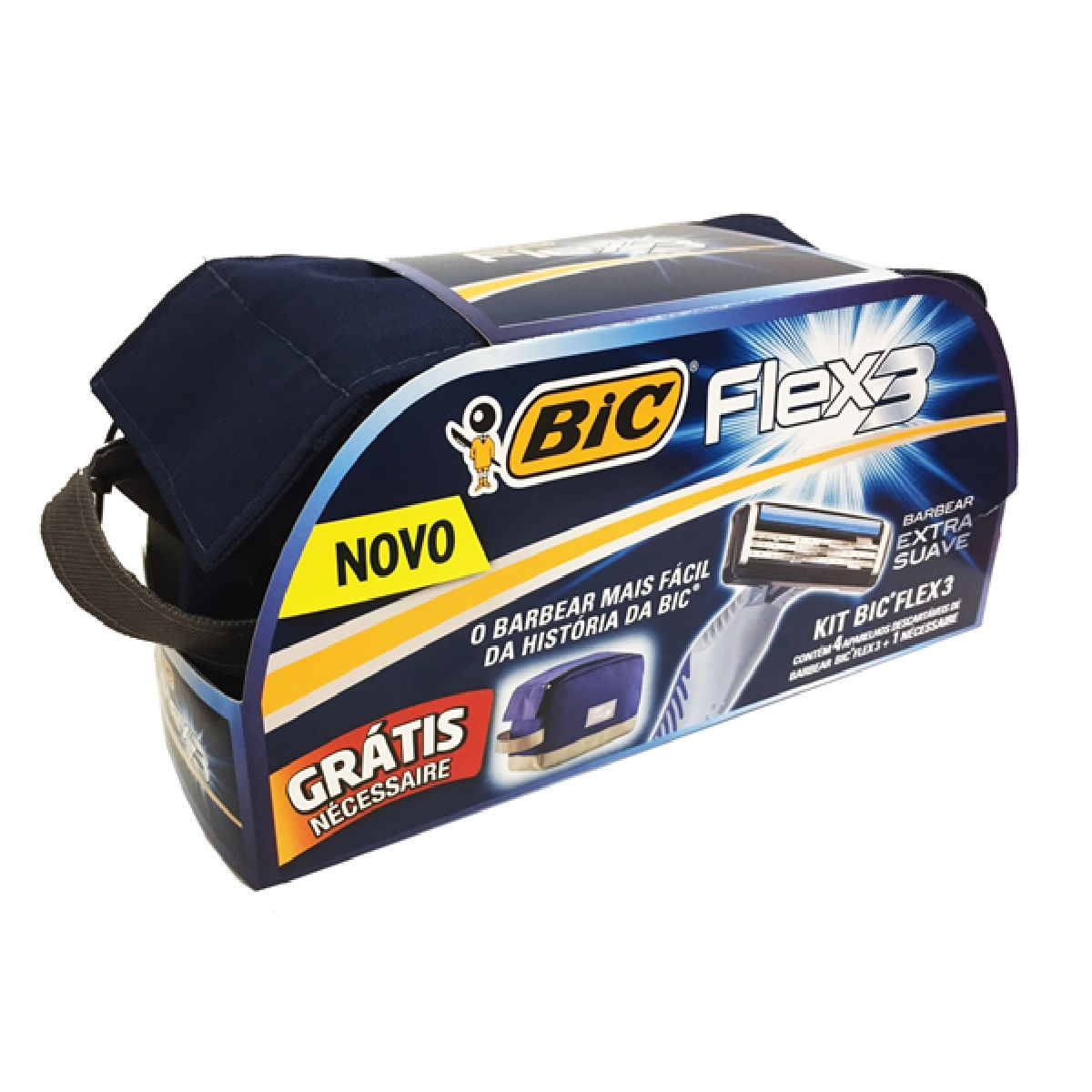 Kit Com Aparelho Barbear Bic Flex 3 Com 4 Unidades Grátis Necessaire Menor preço em Kit Com Aparelho Barbear Bic Flex 3 Com 4 Unidades Grátis Necessaire