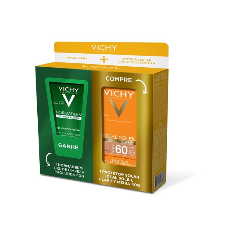ideal-soleil-clarify-vichy-fps60-cor-media-40g-gratis-normaderm-gel-de-limpeza-profunda-pele-mista-a-oleosa-40g-principal