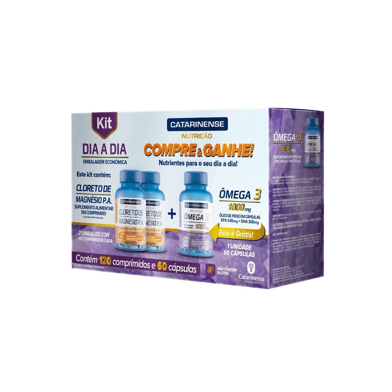 Kit Nutrição Dia A Dia Cloreto De Magnésio Com 120 Comprimidos Omega 3 Com 60 Cápsulas Pague