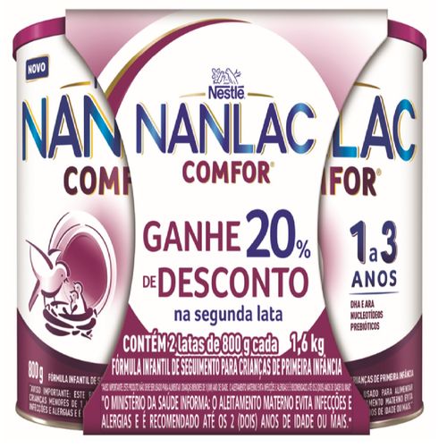 Formula Infantil Nanlac Comfor 800gx2 Ganhe 20% Na Segunda Unidade