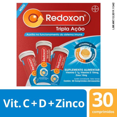 Redoxon Tripla Ação Vitamina C, D e Zinco 30 comprimidos efervescentes sabor laranja