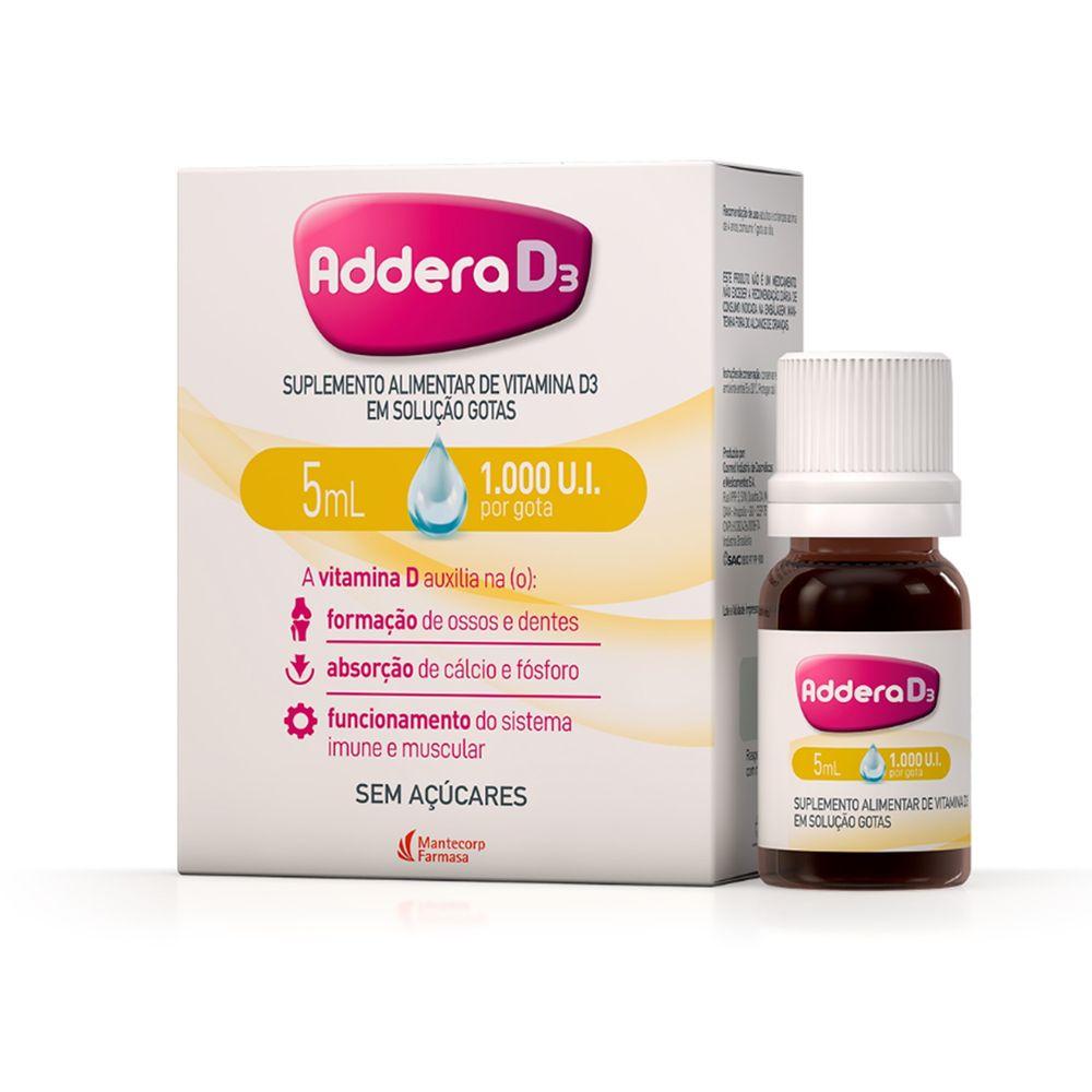 Vitamina D Addera 1000UI Gotas 5ml Menor preço em Vitamina D Addera 1000UI Gotas 5ml
