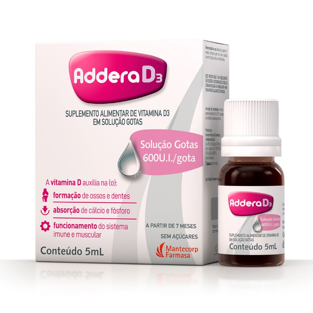 Vitamina D Addera 600UI Gotas 5ml Menor preço em Vitamina D Addera 600UI Gotas 5ml