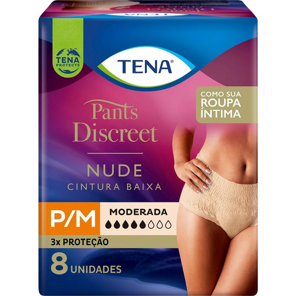 Roupa Íntima Tena Pants Discreet Nude Tamanho P/M 8 Unidades