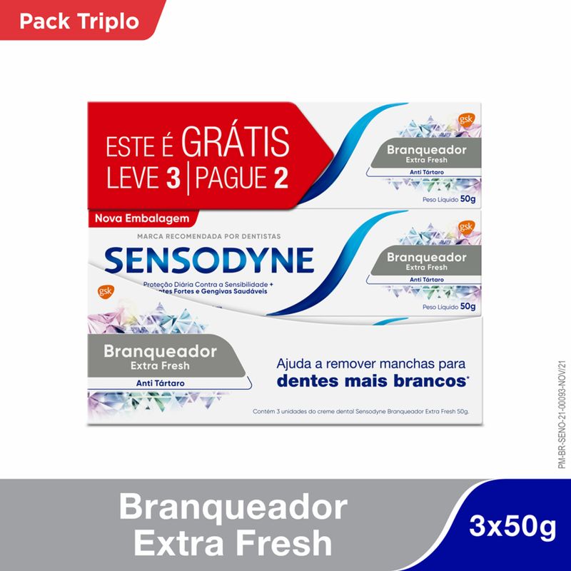 Kit Creme Dental Sensodyne Branqueador Extra Fresh Para Dentes Sensíveis Leve 3 Pague 2 Com 50G Cada