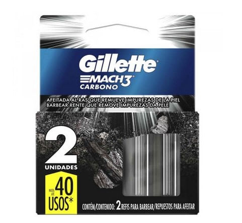 Carga De Aparelho Para Barbear Gillette Mach3 Carbono Com 2 Unidades