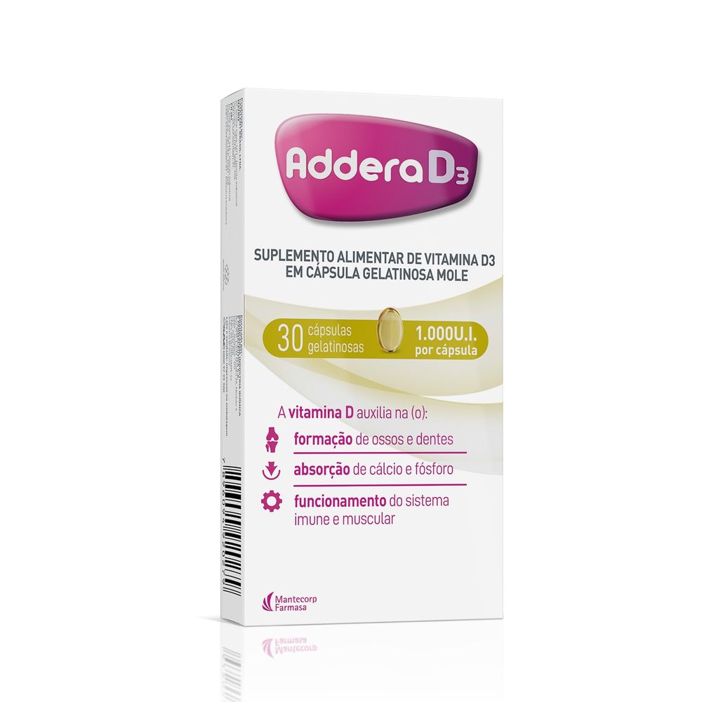 Menor preço em Vitamina D Addera D3 1000UI 30 Cápsulas Gelatinosas