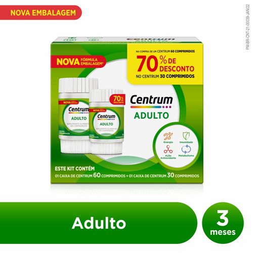 Kit Centrum Multivitaminico Adulto Vitaminas de A a Z  com 30+60 Comprimidos