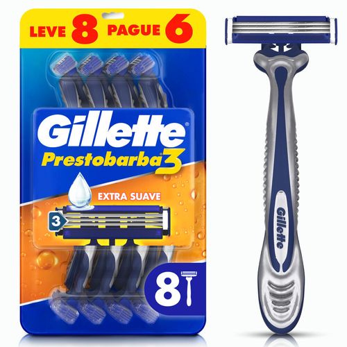 Aparelho De Barbear Gillette Prestobarba3 Barbear Rente Extra Suave Com 8 Unidades