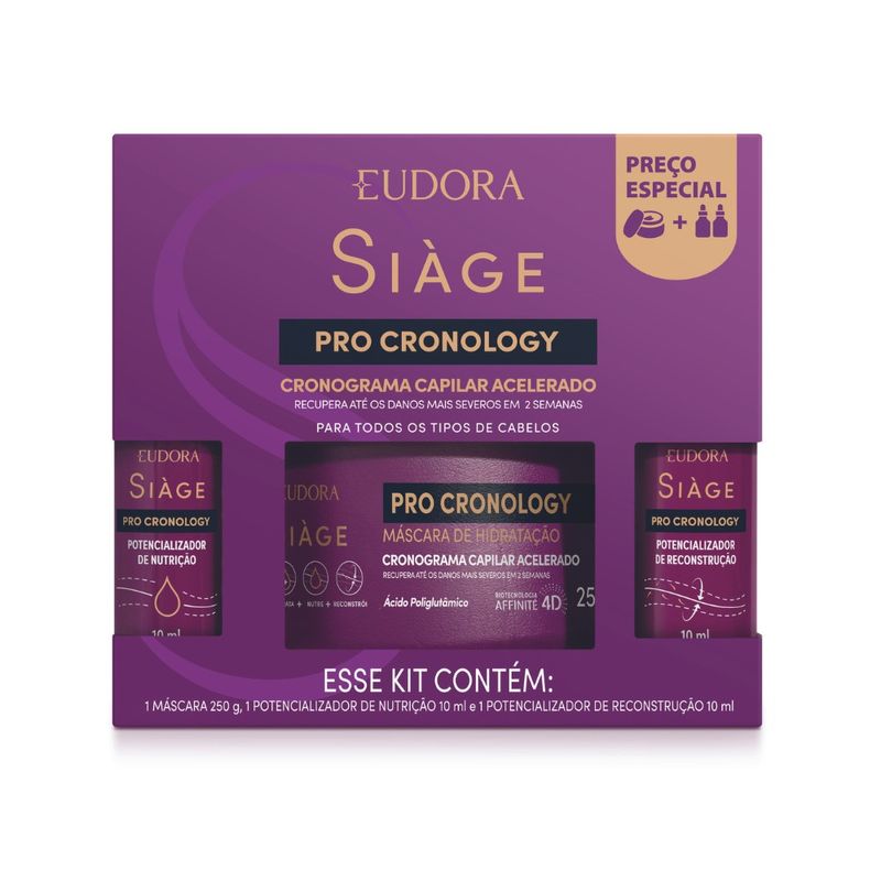 Kit-Eudora-Siage-Pro-Cronology-Mascara-De-Tratamento-250g---Potencializador-De-Reconstrucao-10ml---Potencializador-De-Nutricao-10ml-Preco-Especial