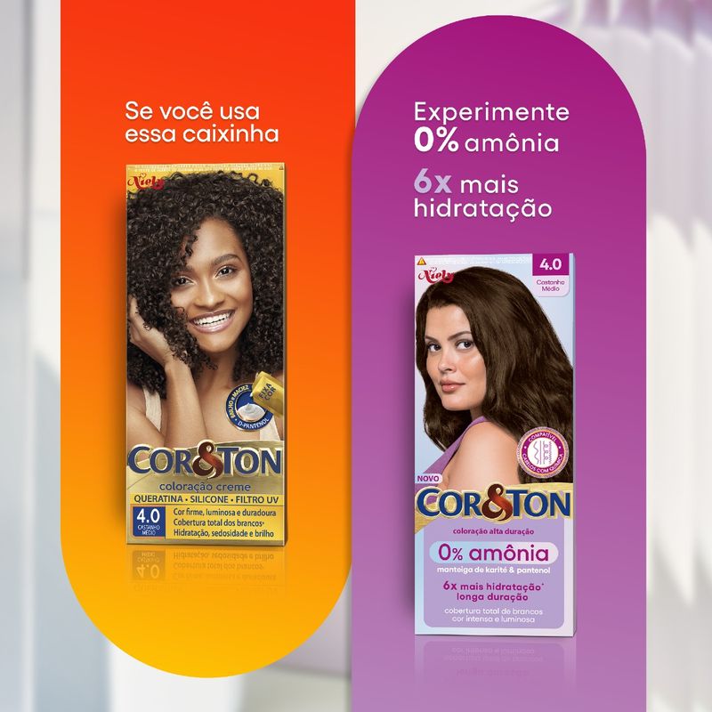 Tintura Cor&Ton Niely 0% Amonia 4.0 Castanho Médio