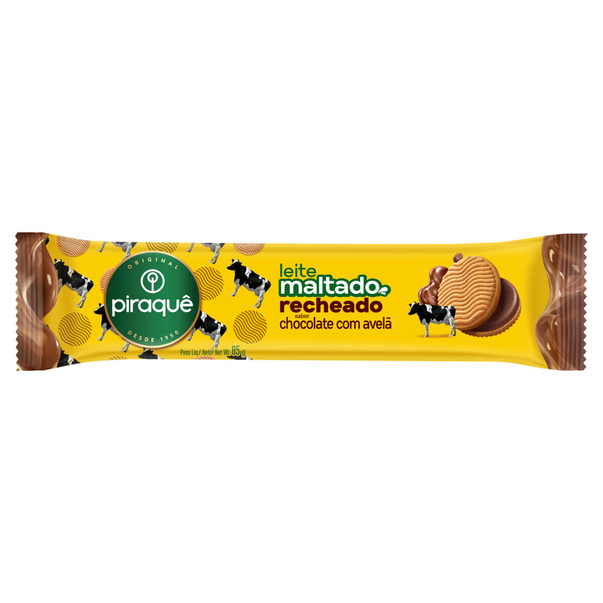 Biscoito Piraquê Leite Maltado Recheio Chocolate Com Avelã 85g - Pague Menos