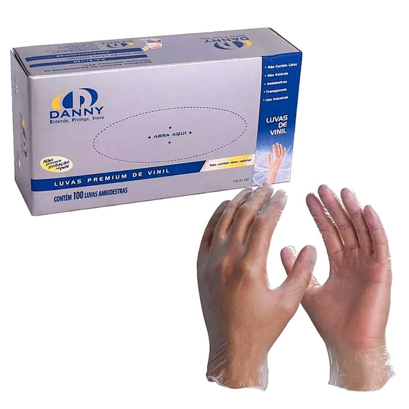 Luva Vinil Transparente Premium com Pó Danny Tam P - 100 luvas