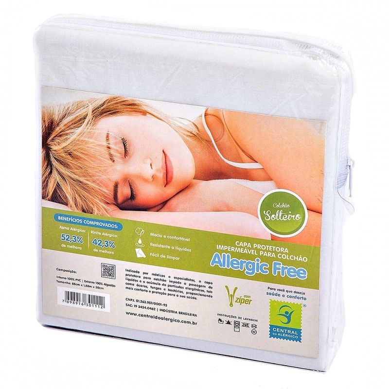 Capa Protetora Colchão Solteiro 0,90mX1,90mX20cm Zíper - unidade