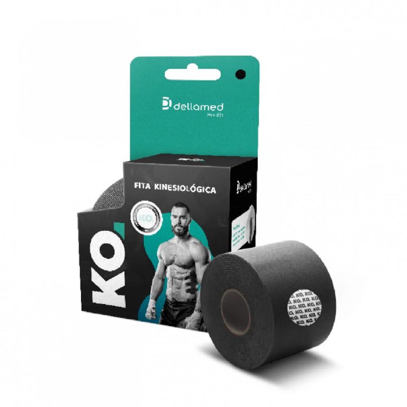 Kit Bandagem Elástica Adesiva Kinesiológica 4 unidade Dellamed Preto