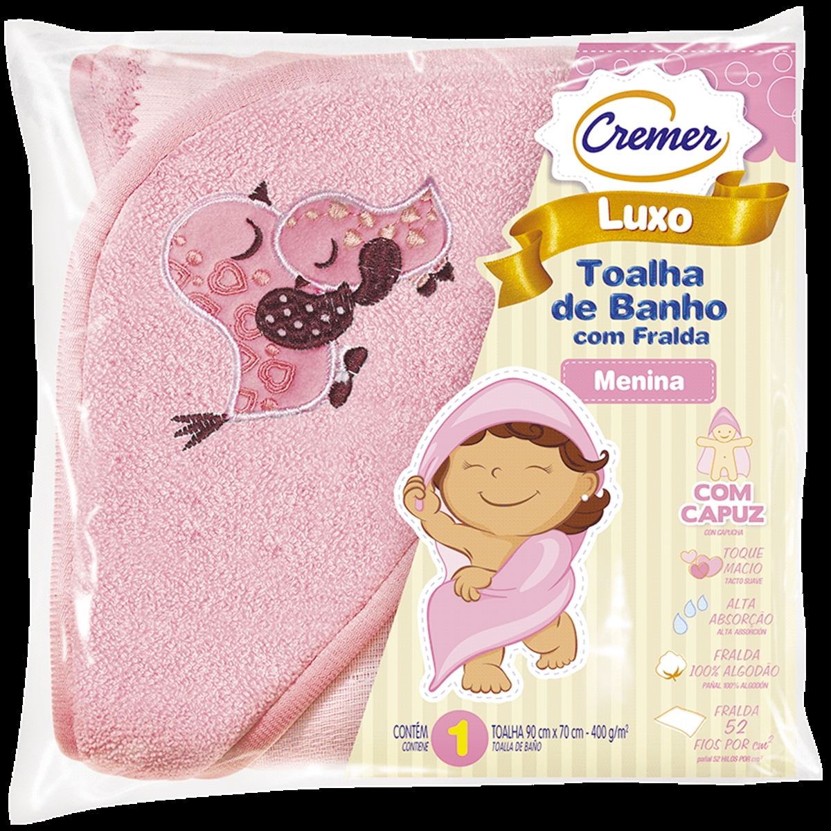 Toalha De Banho Com Capuz Cremer Menina Com 1 Unidade Menor preço em Toalha De Banho Com Capuz Cremer Menina Com 1 Unidade