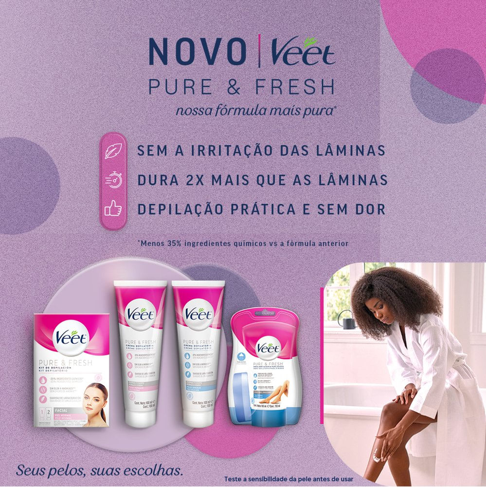 Creme Depilatório Veet Para Banho Pure & Fresh Peles Sensíveis 150ml ...