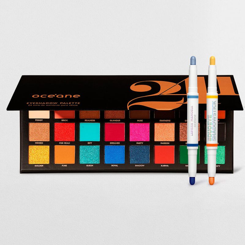 Kit Paleta de Sombras 241 + Sombra em Bastão Dupla Amarela e Laranja + Sombra em Bastão Dupla Azul (3 Produtos)