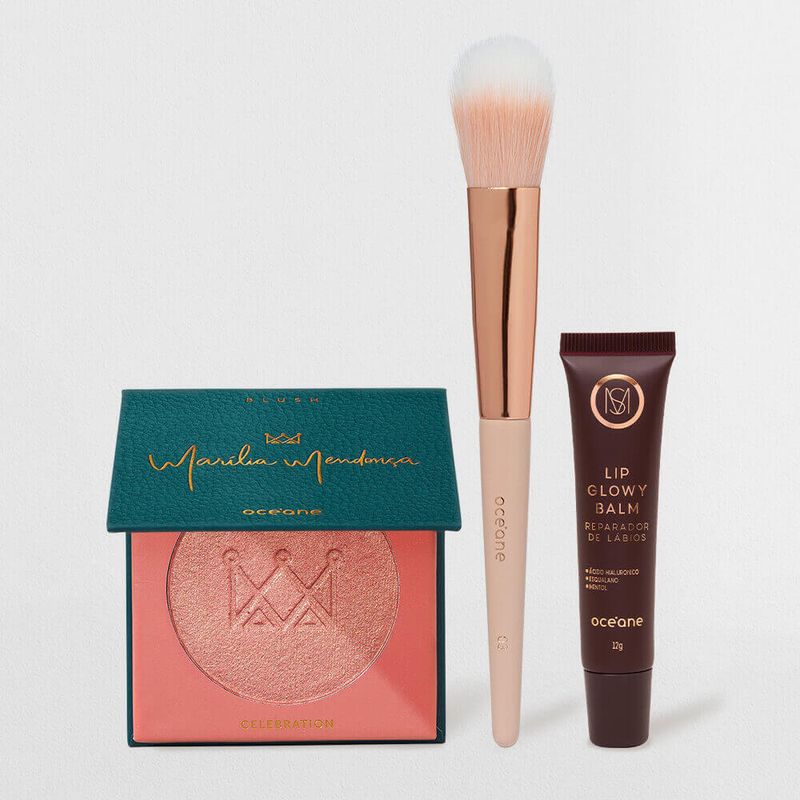 Kit Blush Cintilante + Reparador Labial + Pincel Para Blush (3 Produtos)