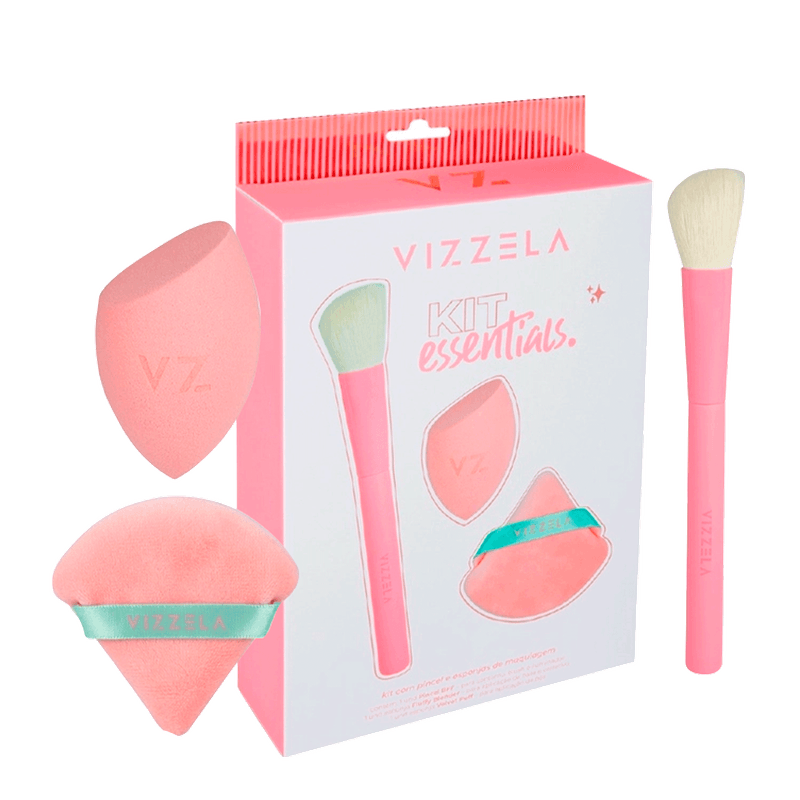 Kit Vizzela Essentials - Kit com Pincel e Esponjas de Maquiagem