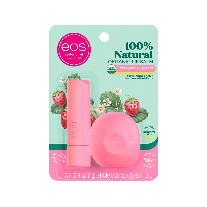 Kit EOS Lip Balm - Stick Strawberry Sorbet 4g + Sphere Strawberry Sorbet 7g