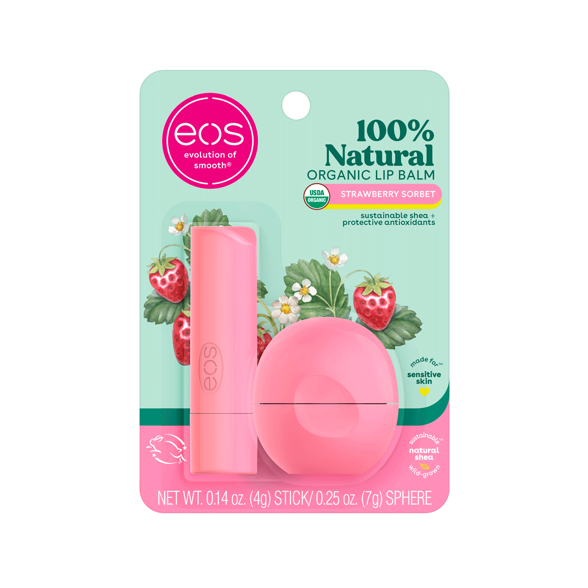 Kit EOS Lip Balm - Stick Strawberry Sorbet 4g + Sphere Strawberry ...